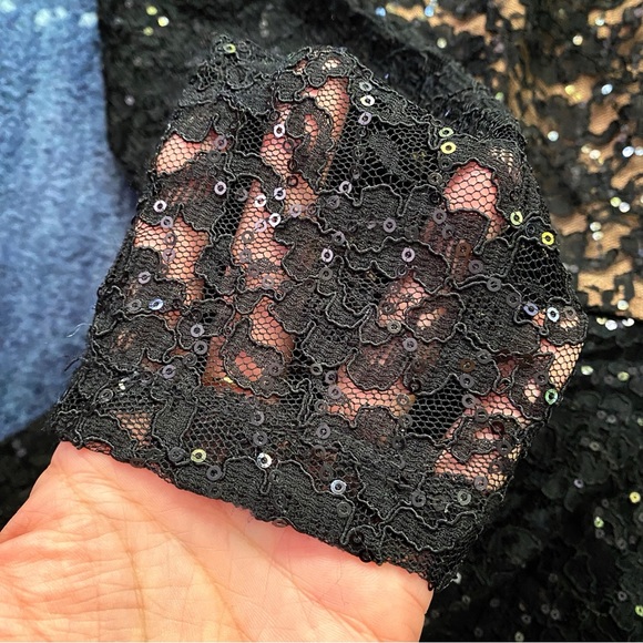 🖤 4F FOUR FLAVOR BLACK LACE SEQUIN PEPLUM BODYCON EVENING DRESS! - Picture 8 of 16